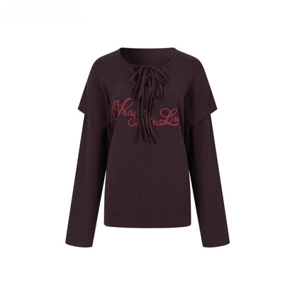Embroidered Tie-Detail Long-Sleeve T-Shirt