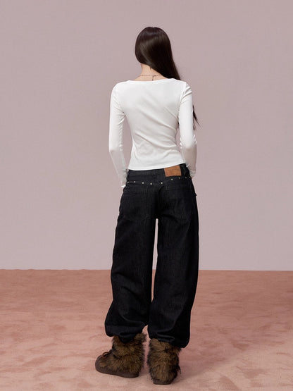 Embellished Fitted Long-Sleeve T-Shirt