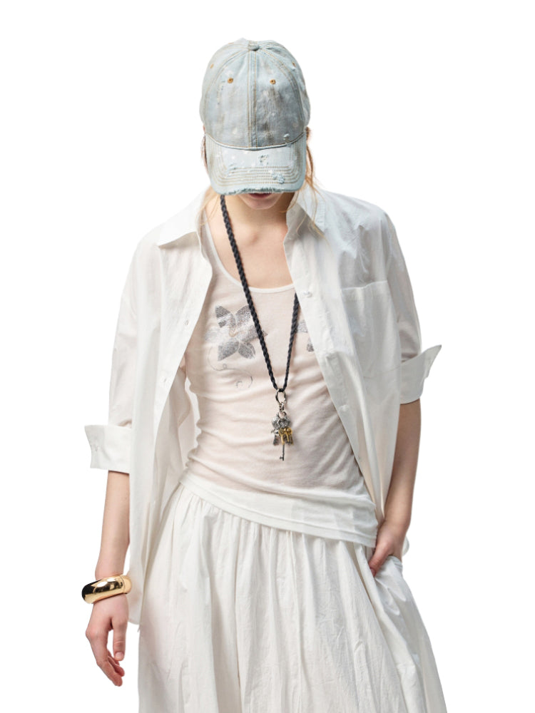 Mid Sleeve Loose-fit Shirt &amp; Skirt Set