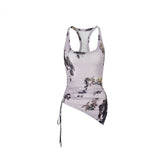 Purple & Grey Butterfly Print Irregular Strappy Vest - CHINASQUAD