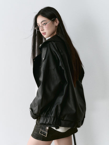 Oversized PU Leather Biker Jacket