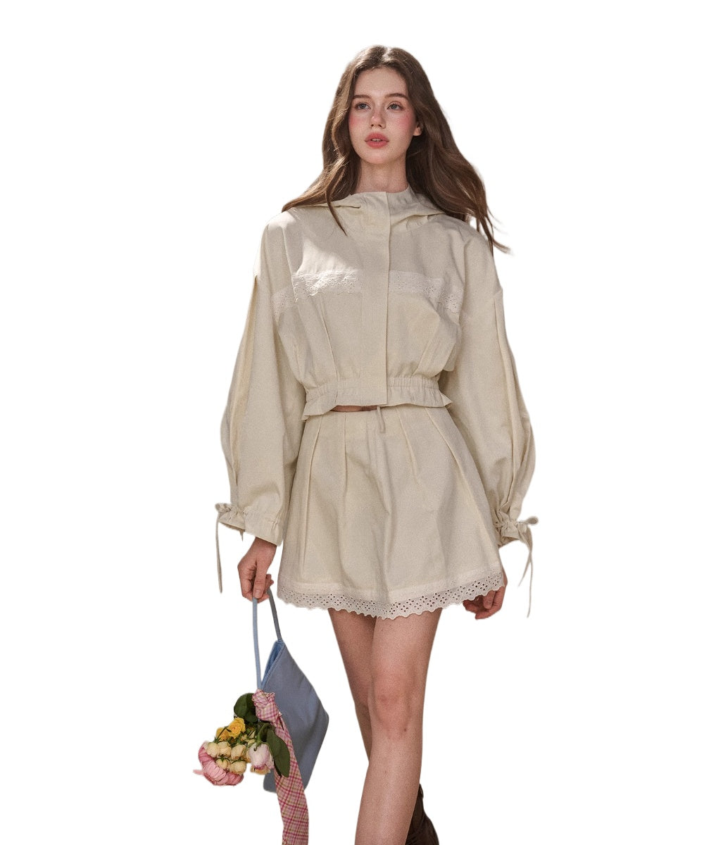 &quot;A Cup of Milk&quot; Relaxed Cotton Trench &amp; Skirt Set