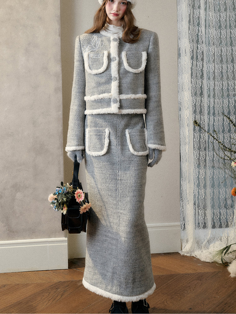 Galaxy Embroidered Wool Tweed Coat &amp; Skirt Set