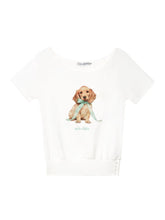 Asymmetric Shoulder Bow Puppy Printed T-Shirt - CHINASQUAD