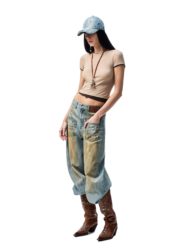 Fake Two-piece Color-Blocking Slightly Sheer T-Shirt