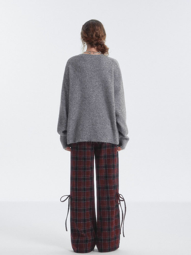 Plaid Drawstring Bowknot Pants