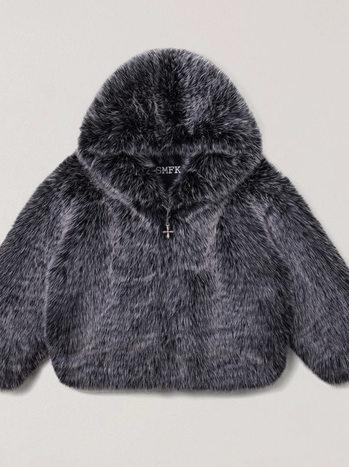 Cross Relic Oversized Faux Fur Hoodie