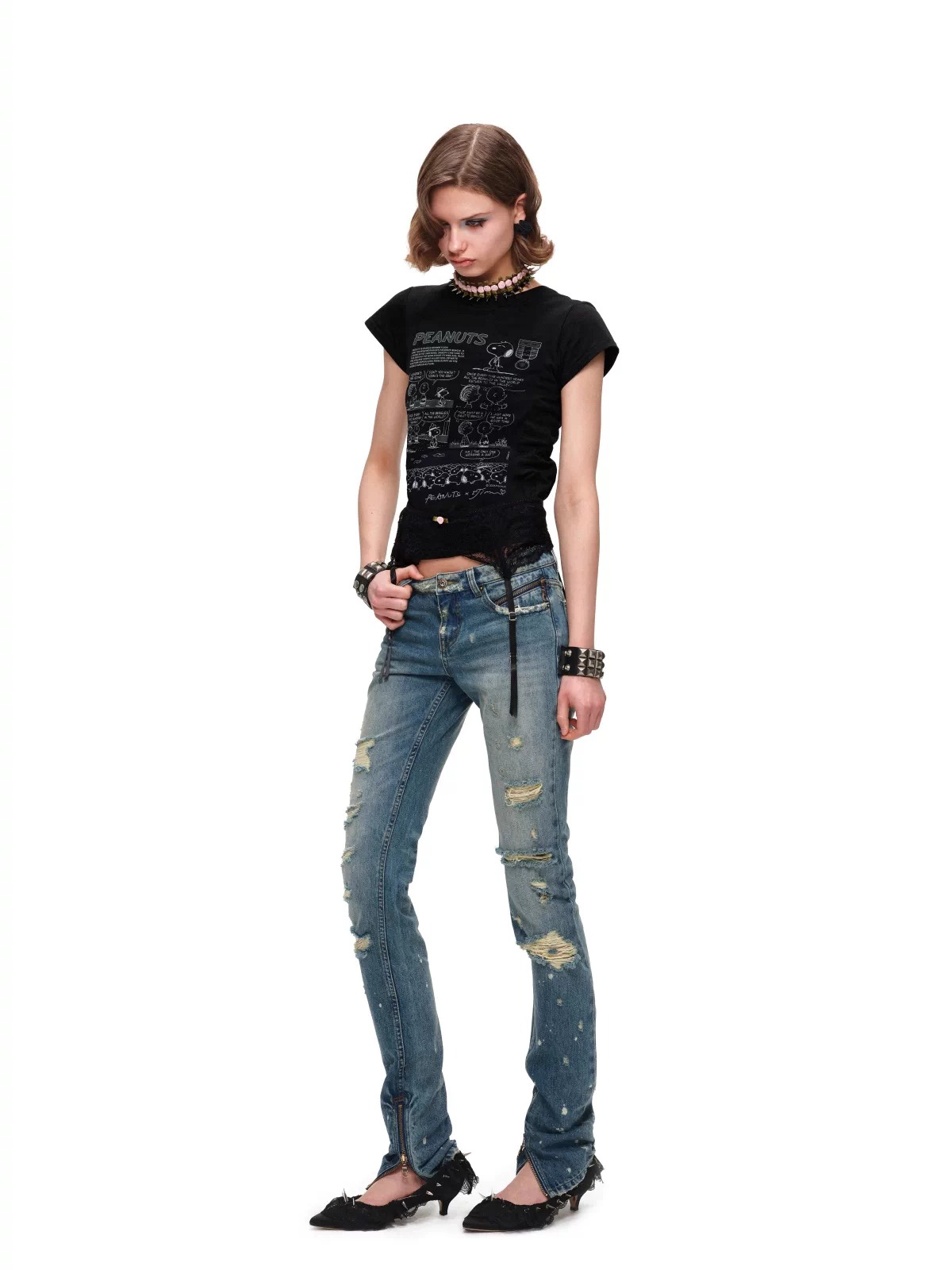 Classic Blue Distressed Slim-Fit Tapered Jeans