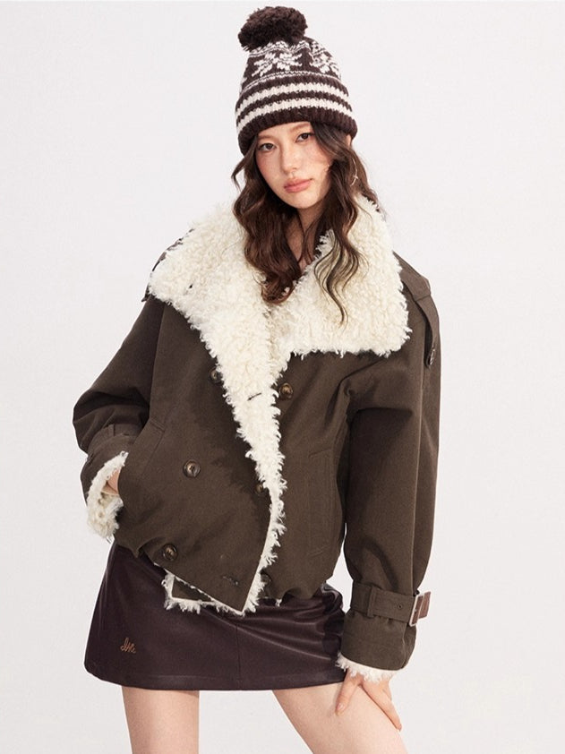 Faux-Shearling Panel Quilted Short Jacket
