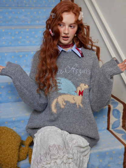 Animal Jacquard Embroidered Knit Sweater