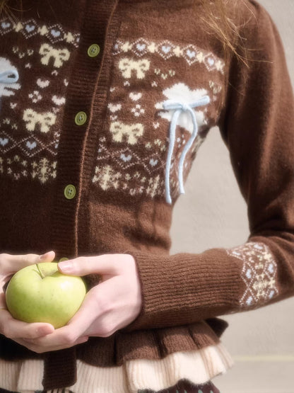 Fair Isle Knit Cardigan &amp; Polka Dot Skirt Set