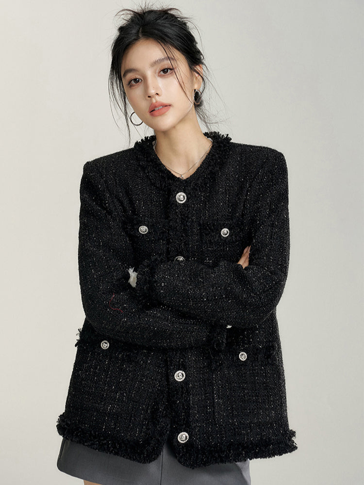 Chanel-Style Wool Outer Layer Down Jacket