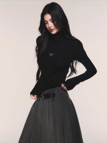 Ribbed Turtleneck Slim-Fit Knit T-Shirt