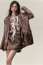 Faux Leather Jacket & Skirt Two-Piece Set - CHINASQUAD