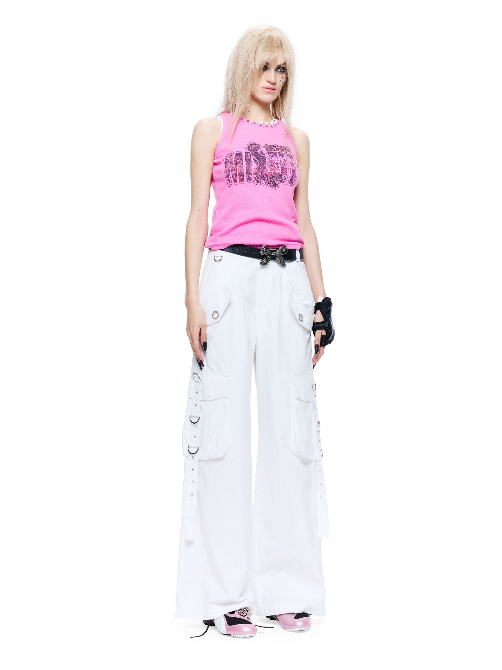 Punk Ribbed Studded Graphic Tank Top