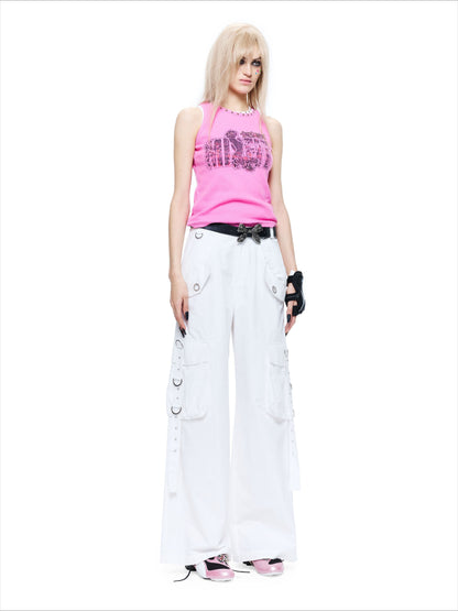 Punk Ribbed Studded Graphic Tank Top