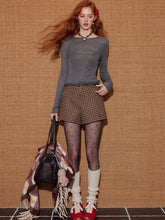 Plaid Suede Belted High-Waist A-Line Shorts - CHINASQUAD