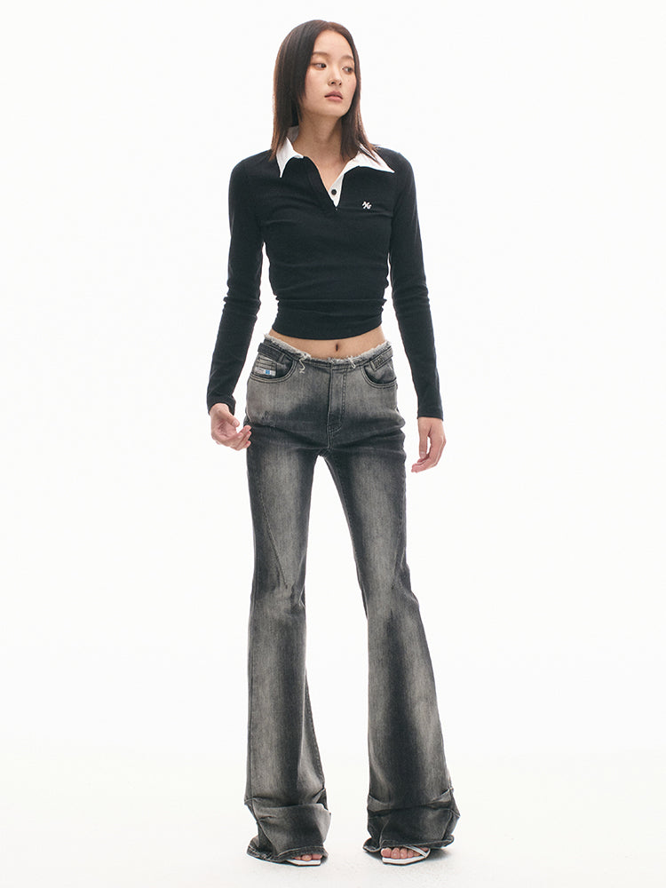 Heavy Washed High-Stretch Flared Jeans