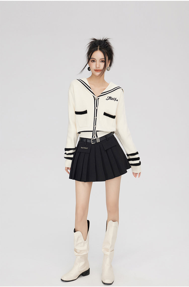 Black &amp; Off-white Patchwork Lapel Sweater