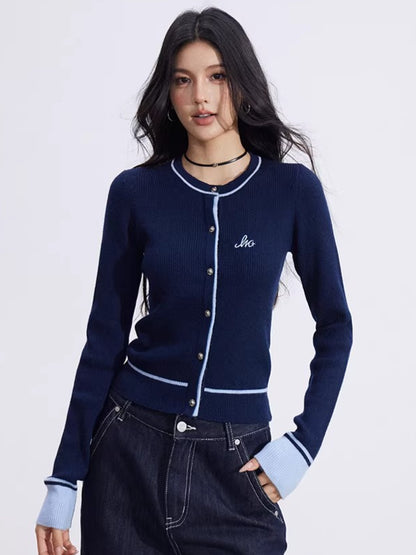 Contrast-Trim Slim-Fit Knit Cardigan