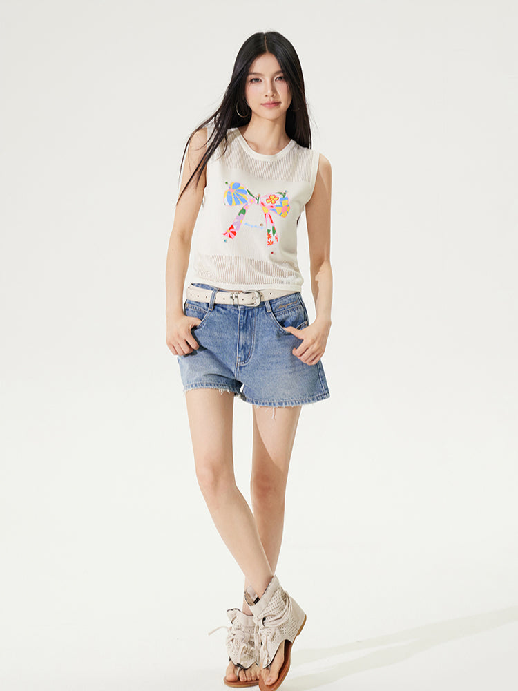 Bowknot Hollow Out Tencel Tank Top - CHINASQUAD