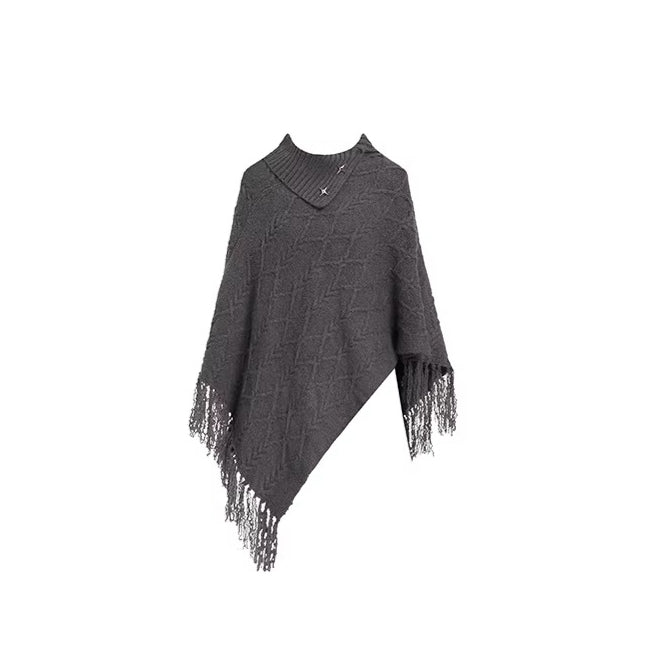 Asymmetric Turtleneck Knit Cape