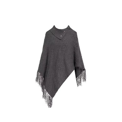Asymmetric Turtleneck Knit Cape