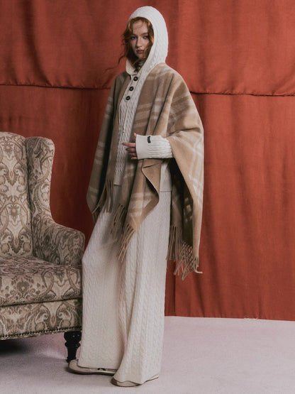 Vintage Plaid Tassel Cape Scarf