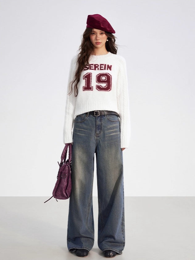 Contrast Cable Knit Wool Crewneck