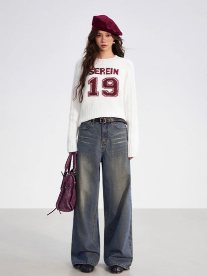 Contrast Cable Knit Wool Crewneck