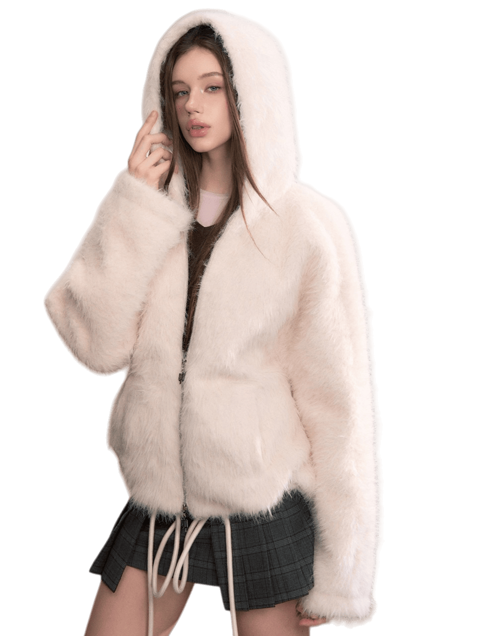 Fuzzy Hooded Plush Sweatshirt Jacket