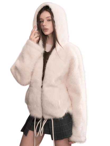 Fuzzy Hooded Plush Sweatshirt Jacket