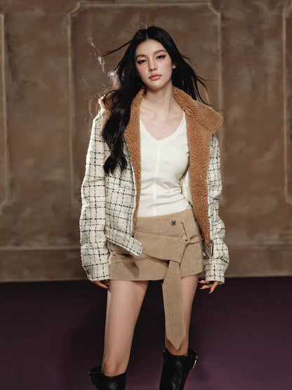 Faux Shearling Collar Wool-Blend Padded Jacket