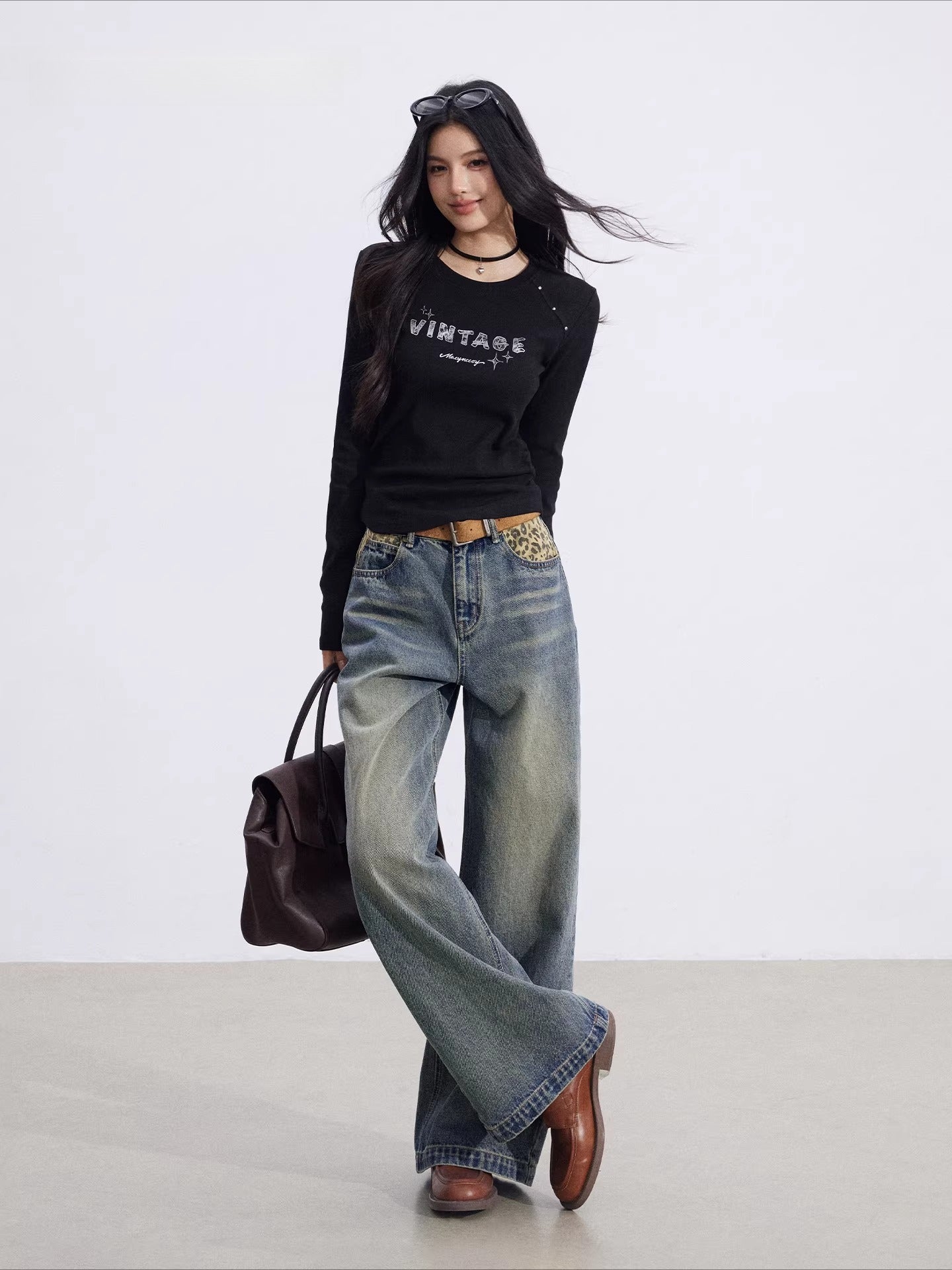 Letter-Print Slim-Fit Long-Sleeve T-Shirt