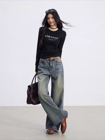 Letter-Print Slim-Fit Long-Sleeve T-Shirt