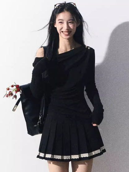 One-Shoulder Waist-Defining Knit Base Layer