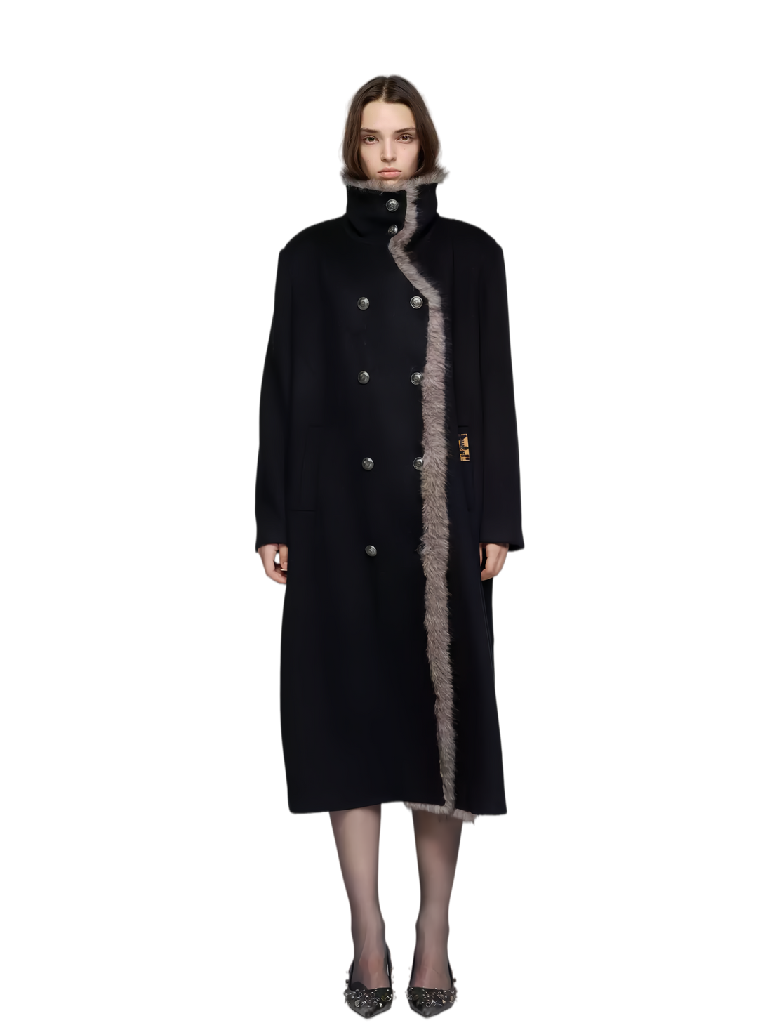 Detachable Fur Collar Wool-Blend Coat