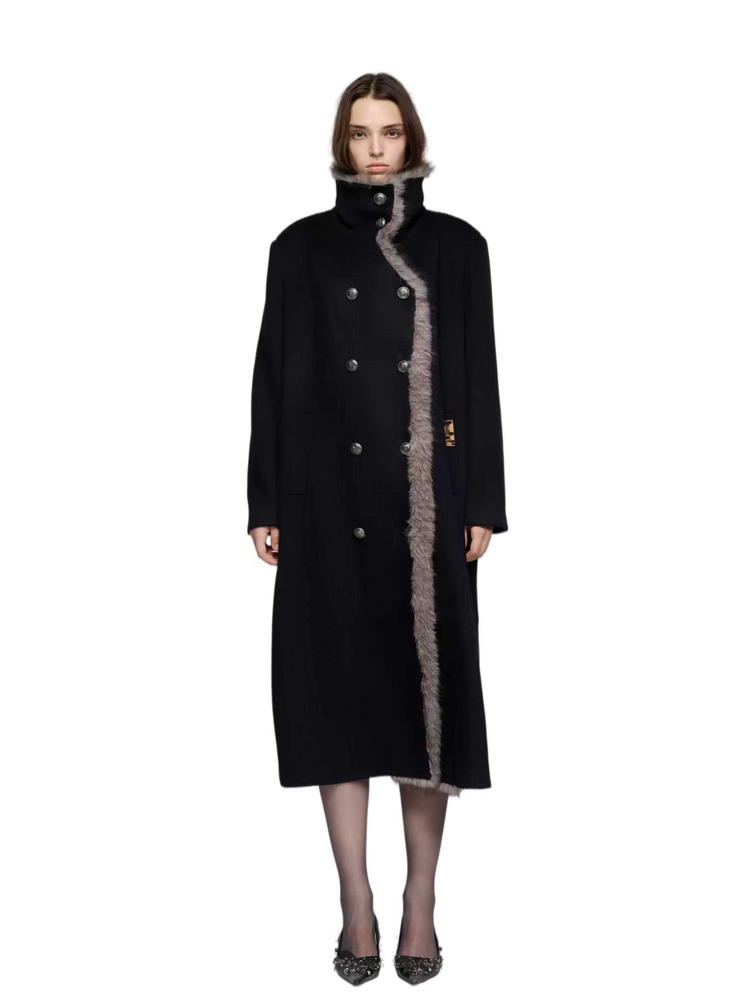 Detachable Fur Collar Wool-Blend Coat