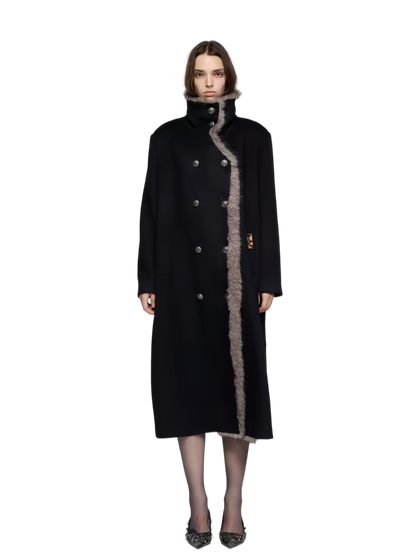 Detachable Fur Collar Wool-Blend Coat