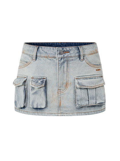Asymmetric Low - Waist Denim Mini Skirt - CHINASQUAD