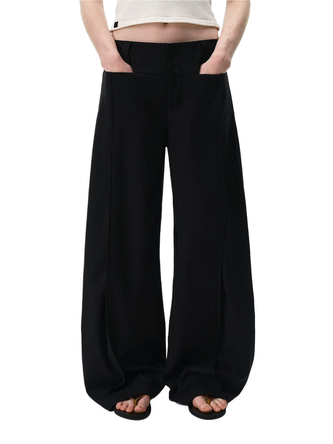 Minimal Waistband Tailored Barrel-Leg Trousers