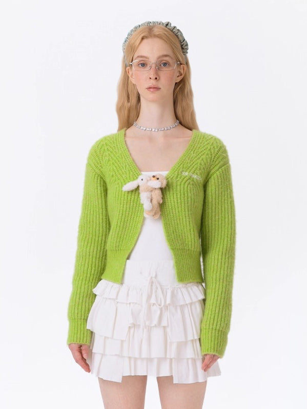 Cuddle-Doll Fitted Knit V-Neck Cardigan
