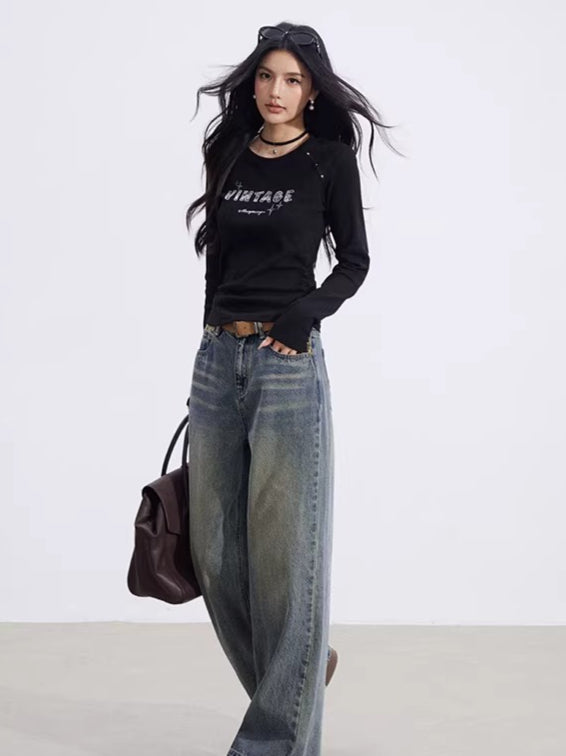 Letter-Print Slim-Fit Long-Sleeve T-Shirt