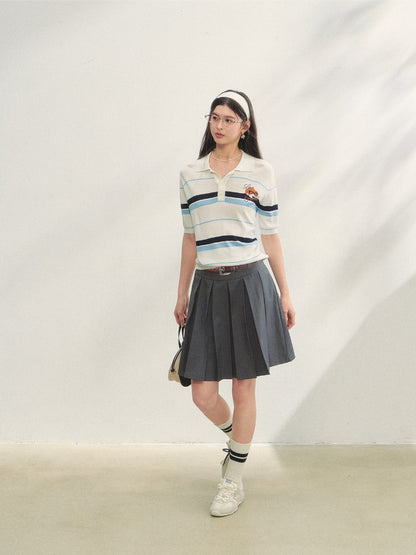Fake Two-piece Printed Belted Pleated Skirt - CHINASQUAD