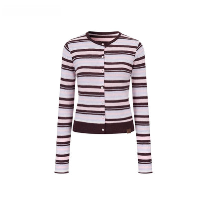 Contrast Striped Wool-Blend Knit Cardigan