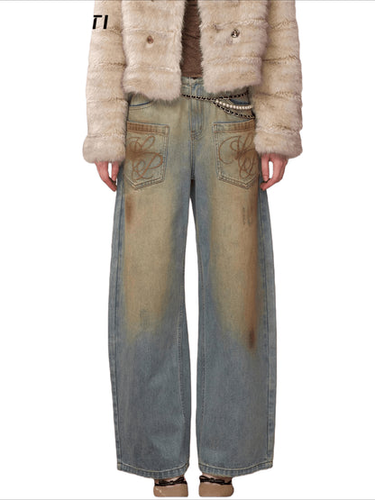 Vintage Wash Loose Denims Pants