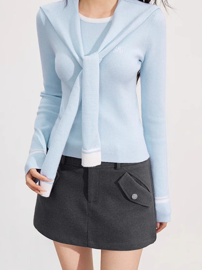 Knit Cape Two-Piece Blouse