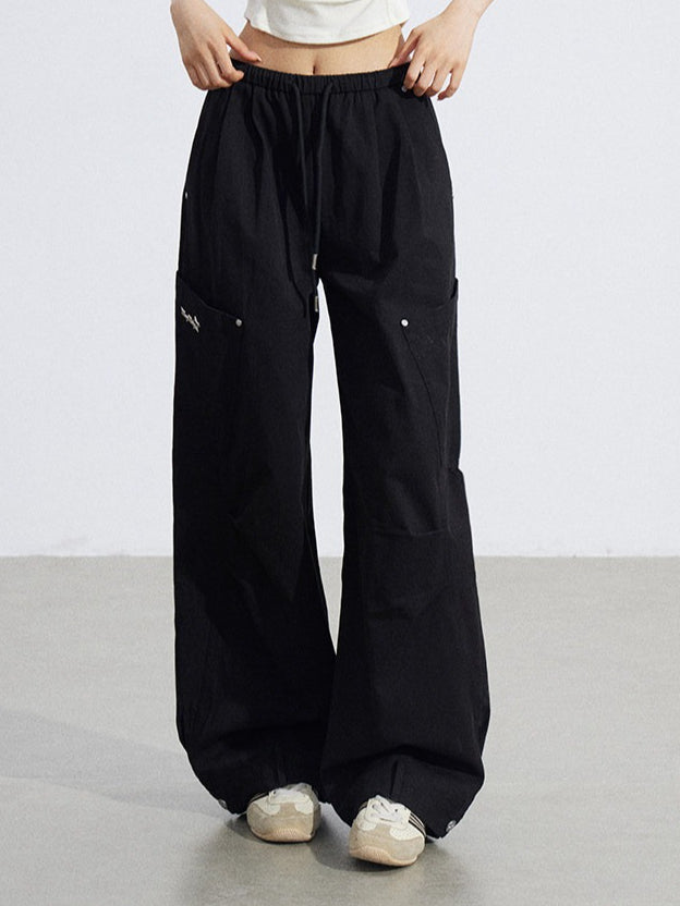 Ruched Utility Wide-Leg Cargo Pants
