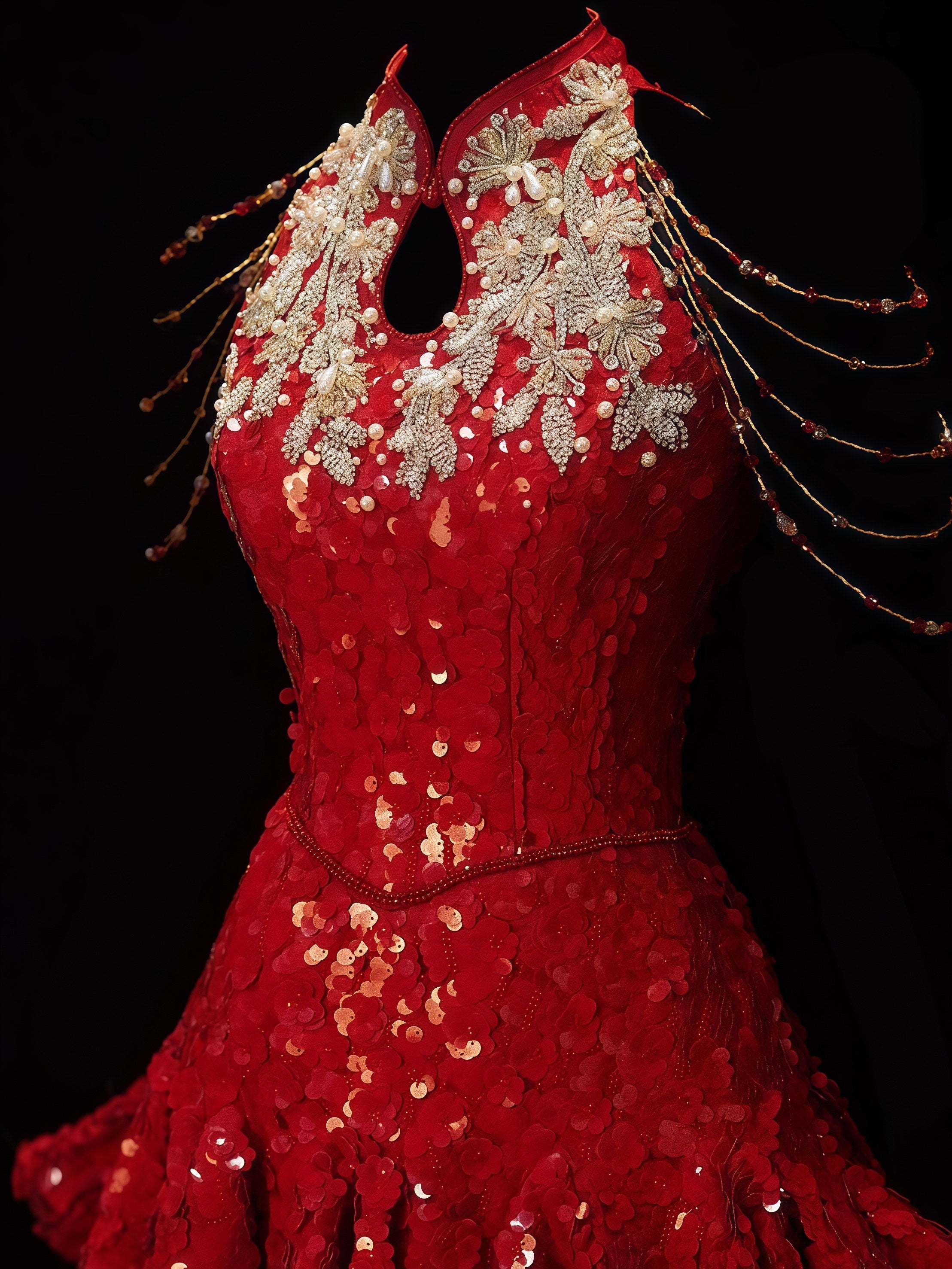 Scarlet Sequin Embroidered Halter Mini Dress
