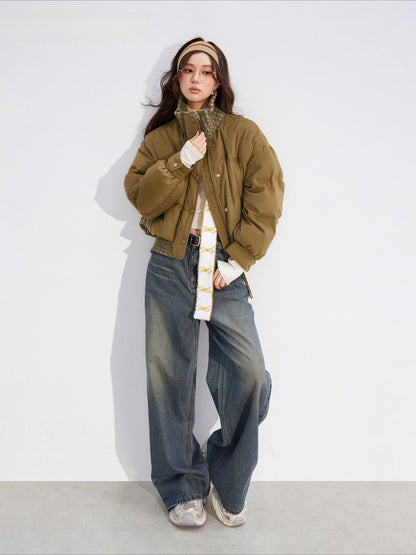 Leather-Patch Wide-Leg Cotton Jeans
